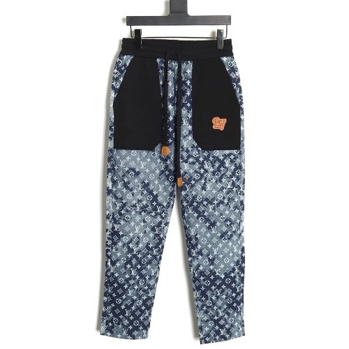 Louis Vuitton printed denim patchwork large pocket trousers,Louis Vuitton Jeans,CASUAL PANTS,APPAREL