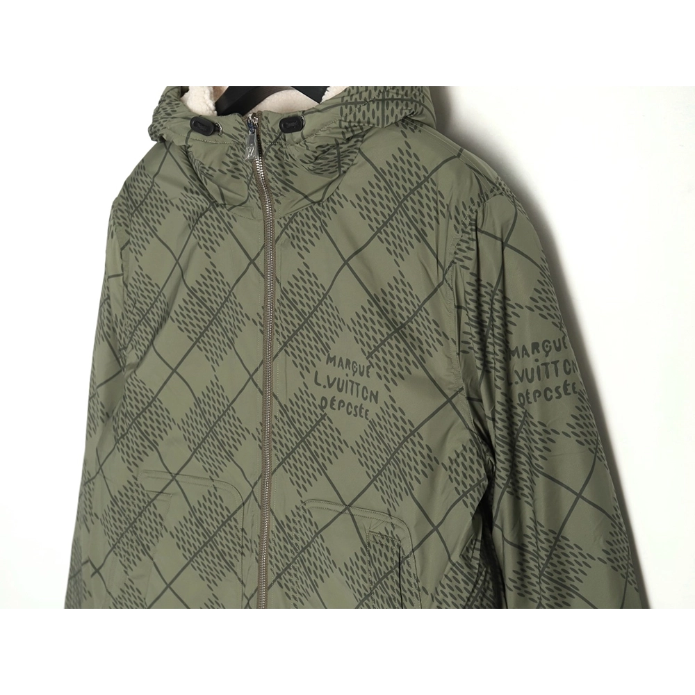 Louis Vuitton Checkerboard Nylon Reversible Sherpa Jacket,Louis Vuitton Jacket,Jacket,APPAREL