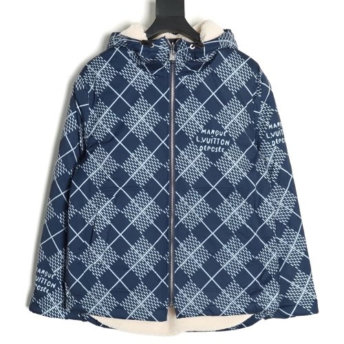 Louis Vuitton Checkerboard Nylon Reversible Sherpa Jacket,Louis Vuitton Jacket,Jacket,APPAREL