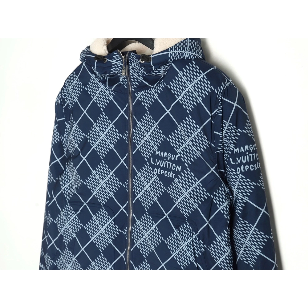 Louis Vuitton Checkerboard Nylon Reversible Sherpa Jacket,Louis Vuitton Jacket,Jacket,APPAREL