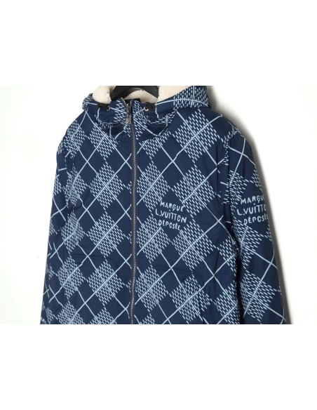 Louis Vuitton Checkerboard Nylon Reversible Sherpa Jacket,Louis Vuitton Jacket,Jacket,APPAREL