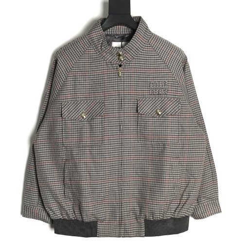 Miu Miu fine plaid stand collar zipper jacket,Miu Miu Jacket,Jacket,APPAREL