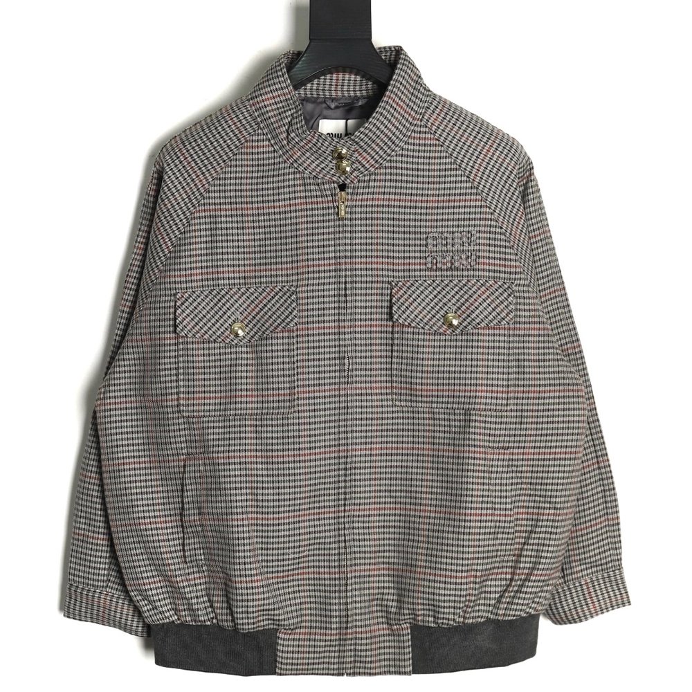 Miu Miu fine plaid stand collar zipper jacket,Miu Miu Jacket,Jacket,APPAREL