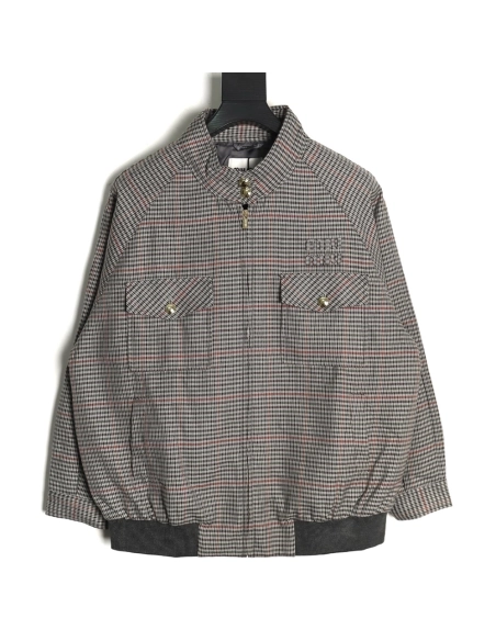 Miu Miu fine plaid stand collar zipper jacket,Miu Miu Jacket,Jacket,APPAREL