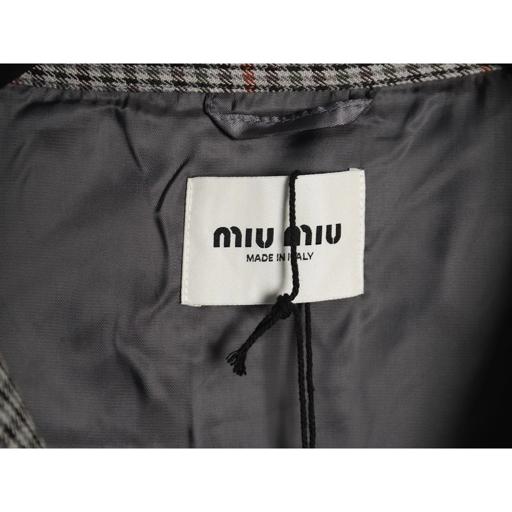 Miu Miu fine plaid stand collar zipper jacket,Miu Miu Jacket,Jacket,APPAREL