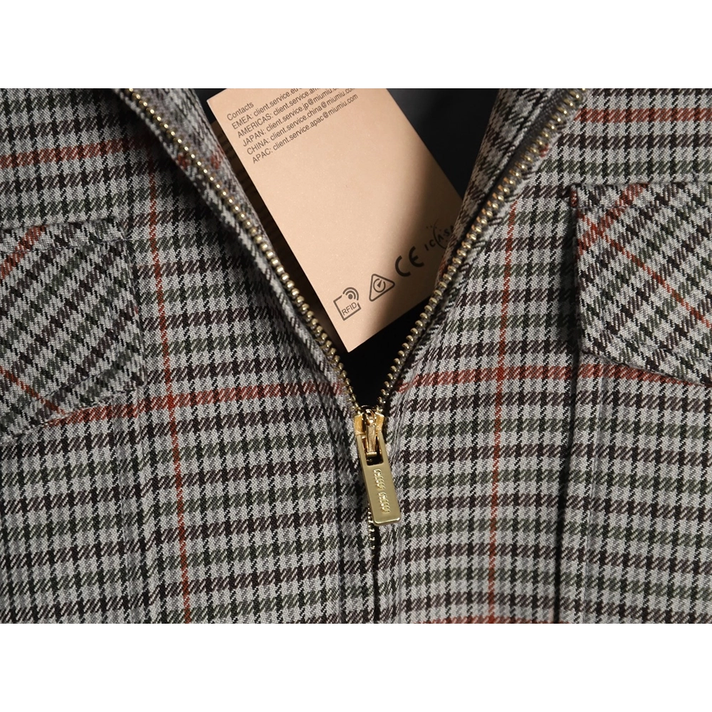 Miu Miu fine plaid stand collar zipper jacket,Miu Miu Jacket,Jacket,APPAREL
