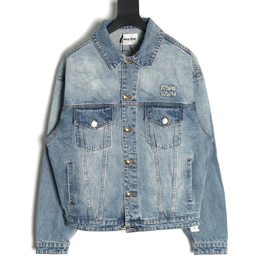 Miu Miu appliqu¨¦ denim jacket,Miu Miu Jacket,Jacket,APPAREL