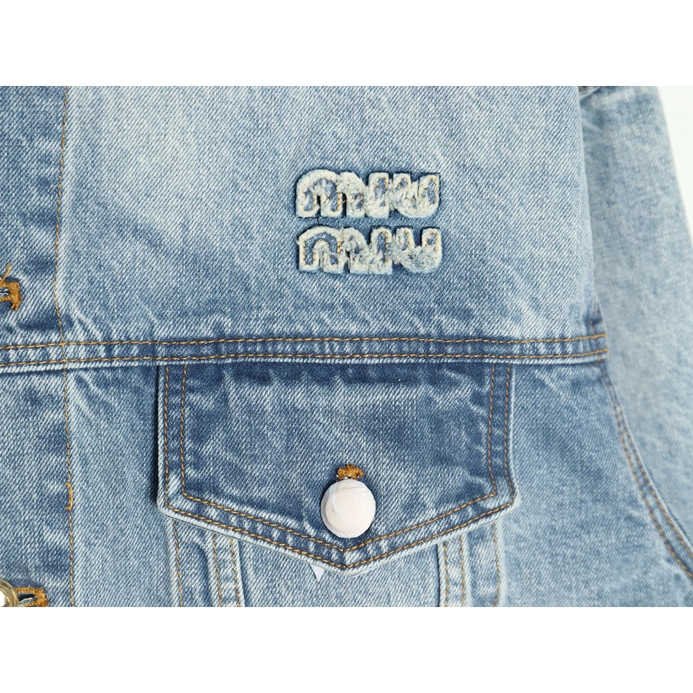 Miu Miu appliqu¨¦ denim jacket,Miu Miu Jacket,Jacket,APPAREL