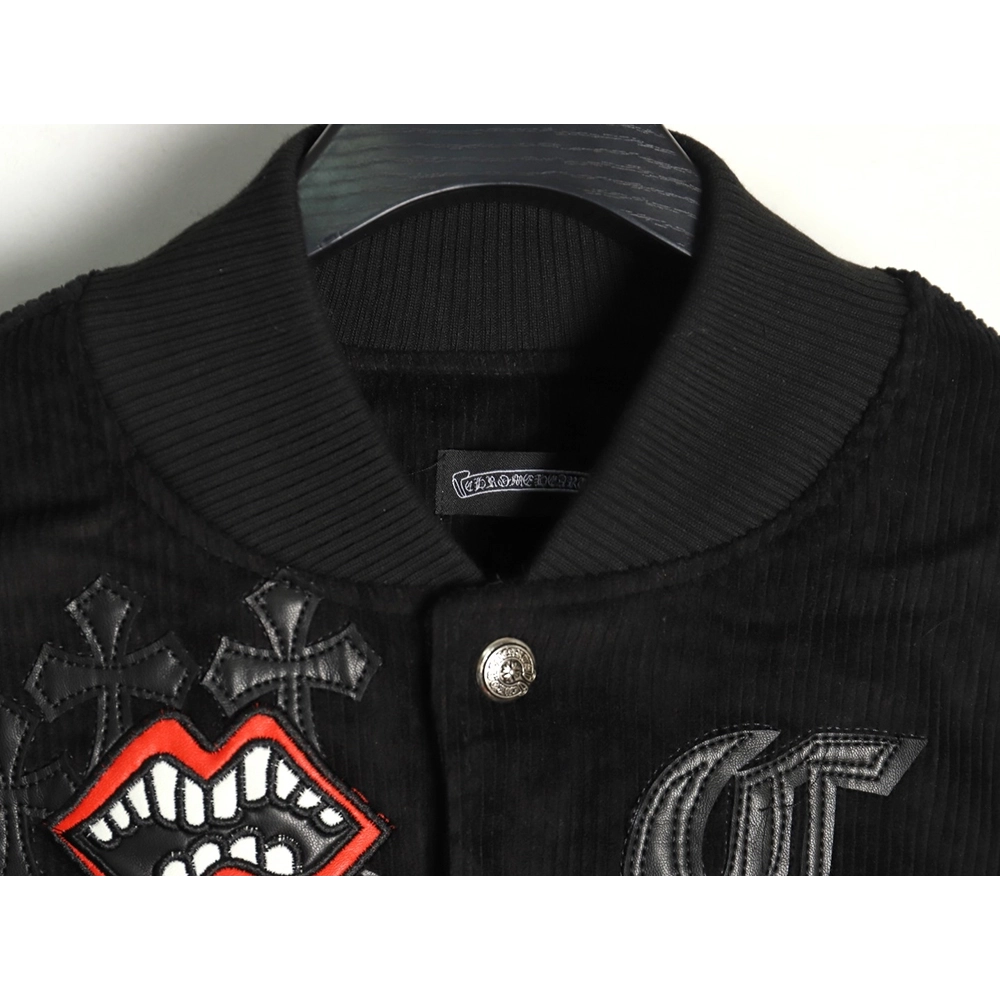 Chrome Hearts Embroidered Lips Baseball Jersey,Chrome Hearts Jacket,Jacket,APPAREL