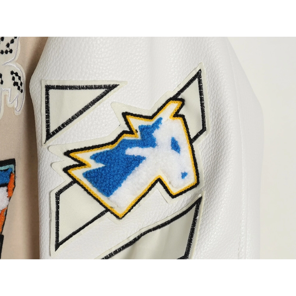 Off White Embroidered Rhinestone Baseball Jacket,Off White Jacket,Jacket,APPAREL