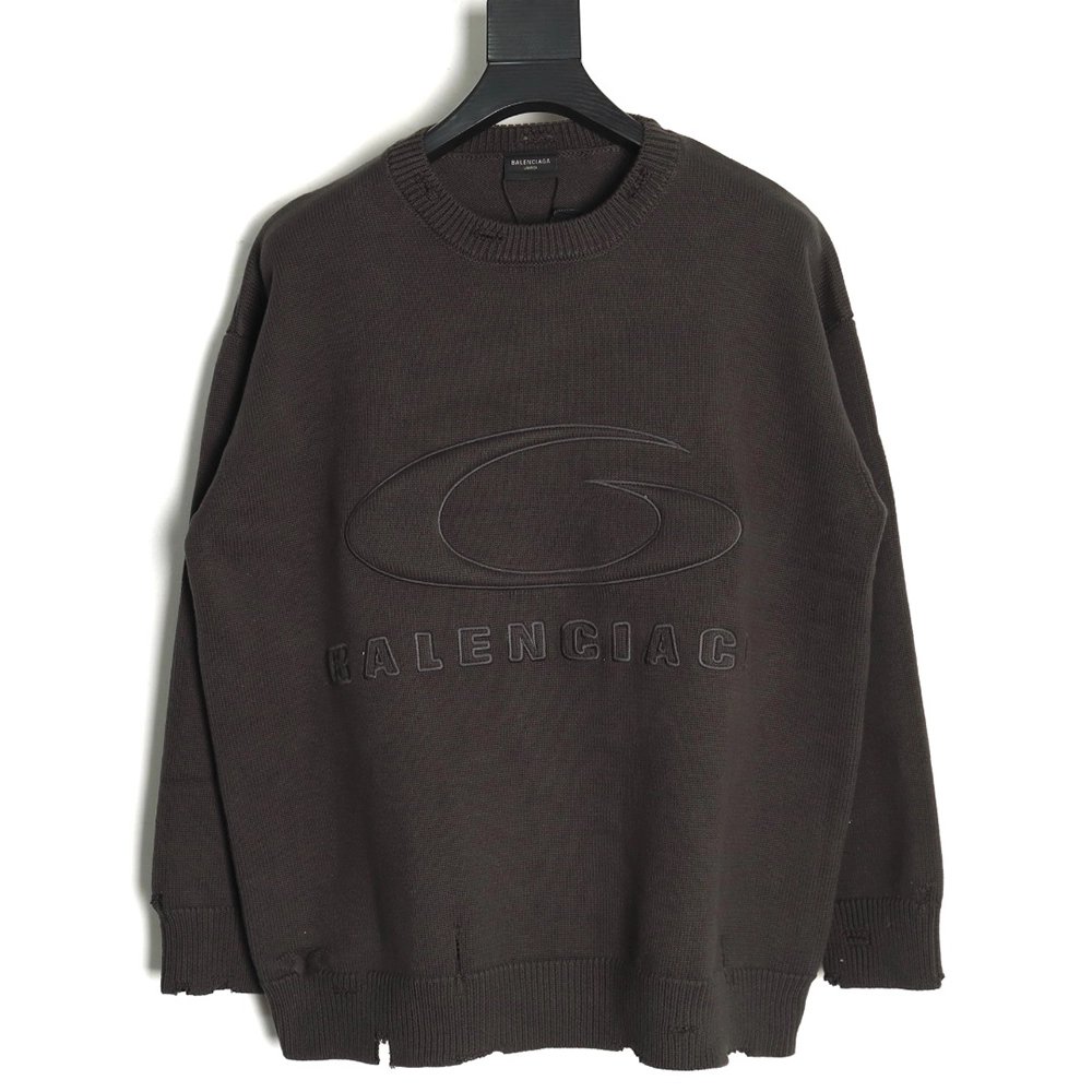 Balenciaga embossed threedimensional lettering hole knit sweater,Balenciaga Sweatshirt,Sweatshirt,APPAREL