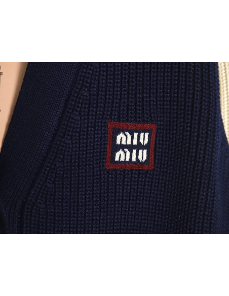 Miu Miu wool cashmere blend white and blue contrast color cardigan,Miu Miu