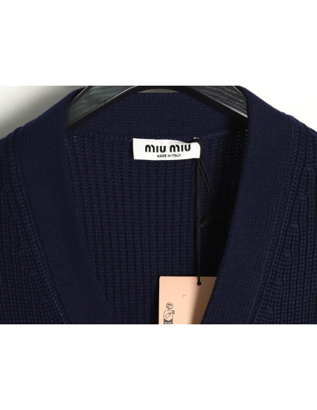 Miu Miu wool cashmere blend white and blue contrast color cardigan,Miu Miu