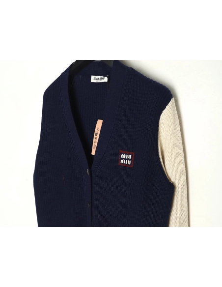 Miu Miu wool cashmere blend white and blue contrast color cardigan,Miu Miu