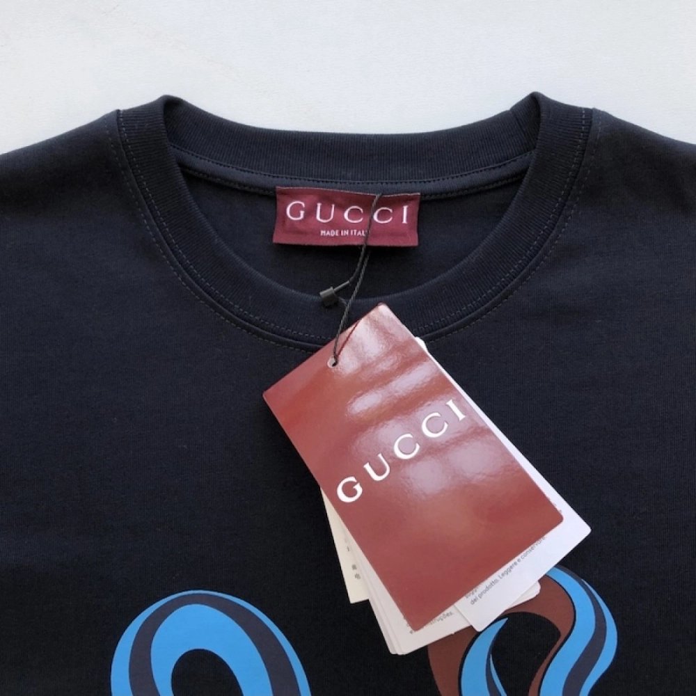 Gucci Printed medium cotton jersey T-shirt Navy,Gucci T Shirt,Tshirt,Low price high quality.