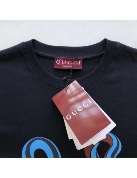 Gucci Printed medium cotton jersey T-shirt Navy,Gucci T Shirt,Tshirt,Low price high quality.