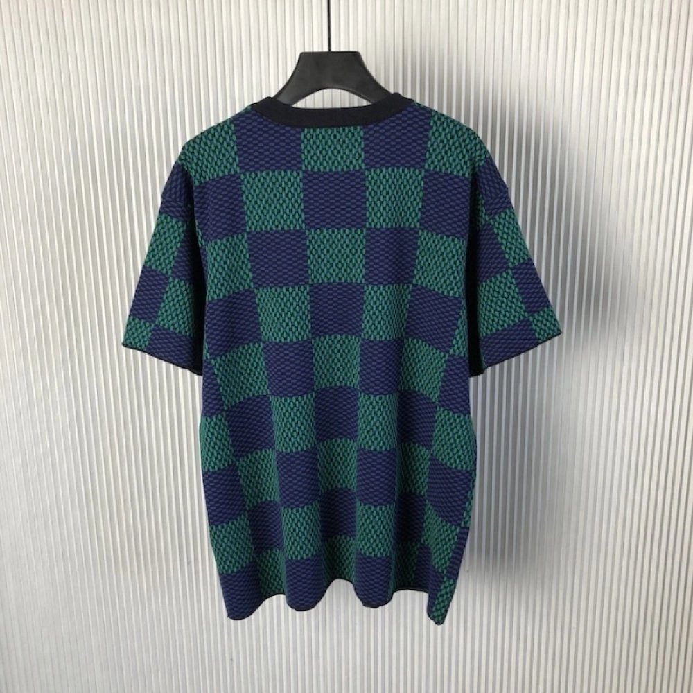 Louis Vuitton Jacquard Damier Short-Sleeved Cotton Crewneck 1AHBCV,Louis Vuitton T Shirt,Tshirt,Low price high quality.