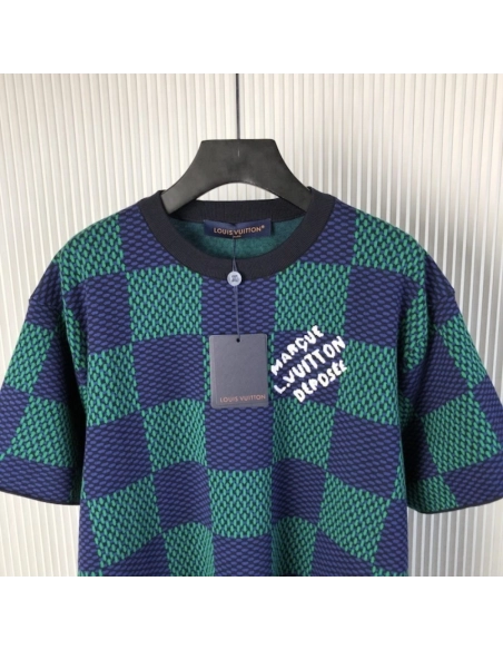 Louis Vuitton Jacquard Damier Short-Sleeved Cotton Crewneck 1AHBCV,Louis Vuitton T Shirt,Tshirt,Low price high quality.