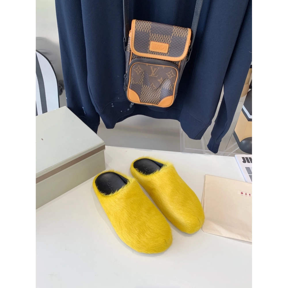 Marni Yellow LONG-HAIR CALFSKIN FUSSBETT SABOT Slide,Marni Slide,Men Sneakers