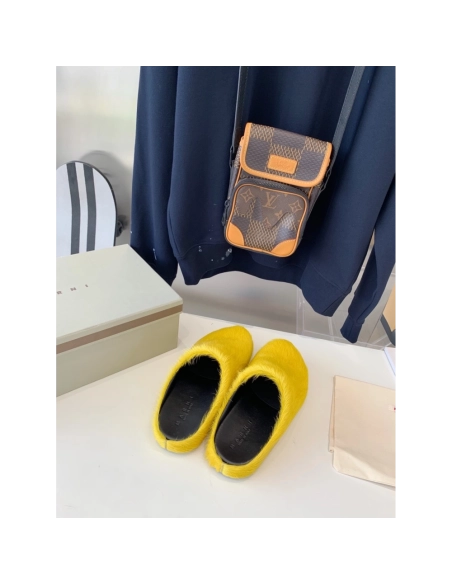 Marni Yellow LONG-HAIR CALFSKIN FUSSBETT SABOT Slide,Marni Slide,Men Sneakers