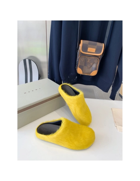 Marni Yellow LONG-HAIR CALFSKIN FUSSBETT SABOT Slide,Marni Slide,Men Sneakers