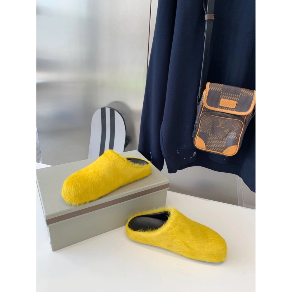 Marni Yellow LONG-HAIR CALFSKIN FUSSBETT SABOT Slide,Marni Slide,Men Sneakers