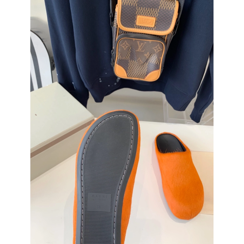 Marni Orange LONG-HAIR CALFSKIN FUSSBETT SABOT Slide,Marni Slide,Men Sneakers
