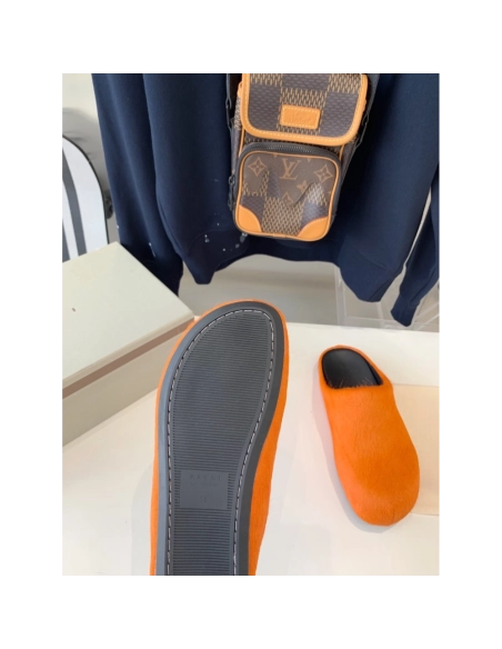 Marni Orange LONG-HAIR CALFSKIN FUSSBETT SABOT Slide,Marni Slide,Men Sneakers