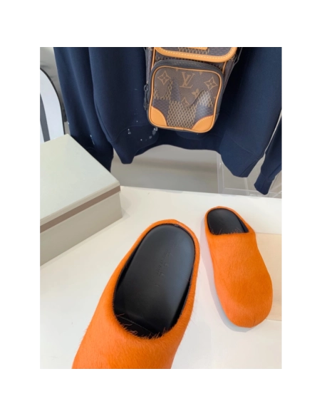 Marni Orange LONG-HAIR CALFSKIN FUSSBETT SABOT Slide,Marni Slide,Men Sneakers