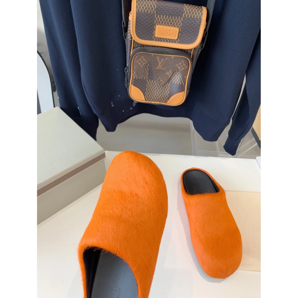 Marni Orange LONG-HAIR CALFSKIN FUSSBETT SABOT Slide,Marni Slide,Men Sneakers
