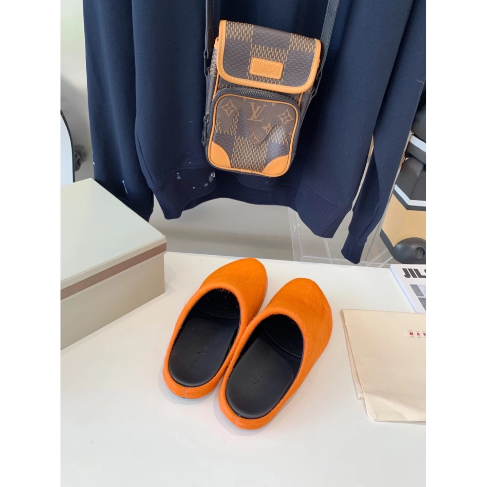 Marni Orange LONG-HAIR CALFSKIN FUSSBETT SABOT Slide,Marni Slide,Men Sneakers