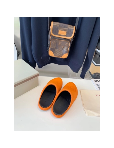 Marni Orange LONG-HAIR CALFSKIN FUSSBETT SABOT Slide,Marni Slide,Men Sneakers