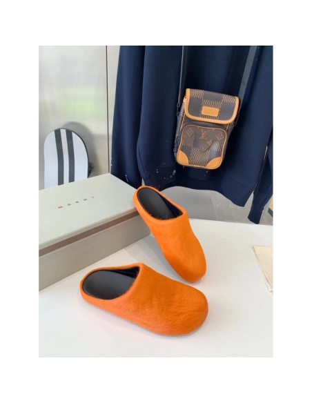 Marni Orange LONG-HAIR CALFSKIN FUSSBETT SABOT Slide,Marni Slide,Men Sneakers
