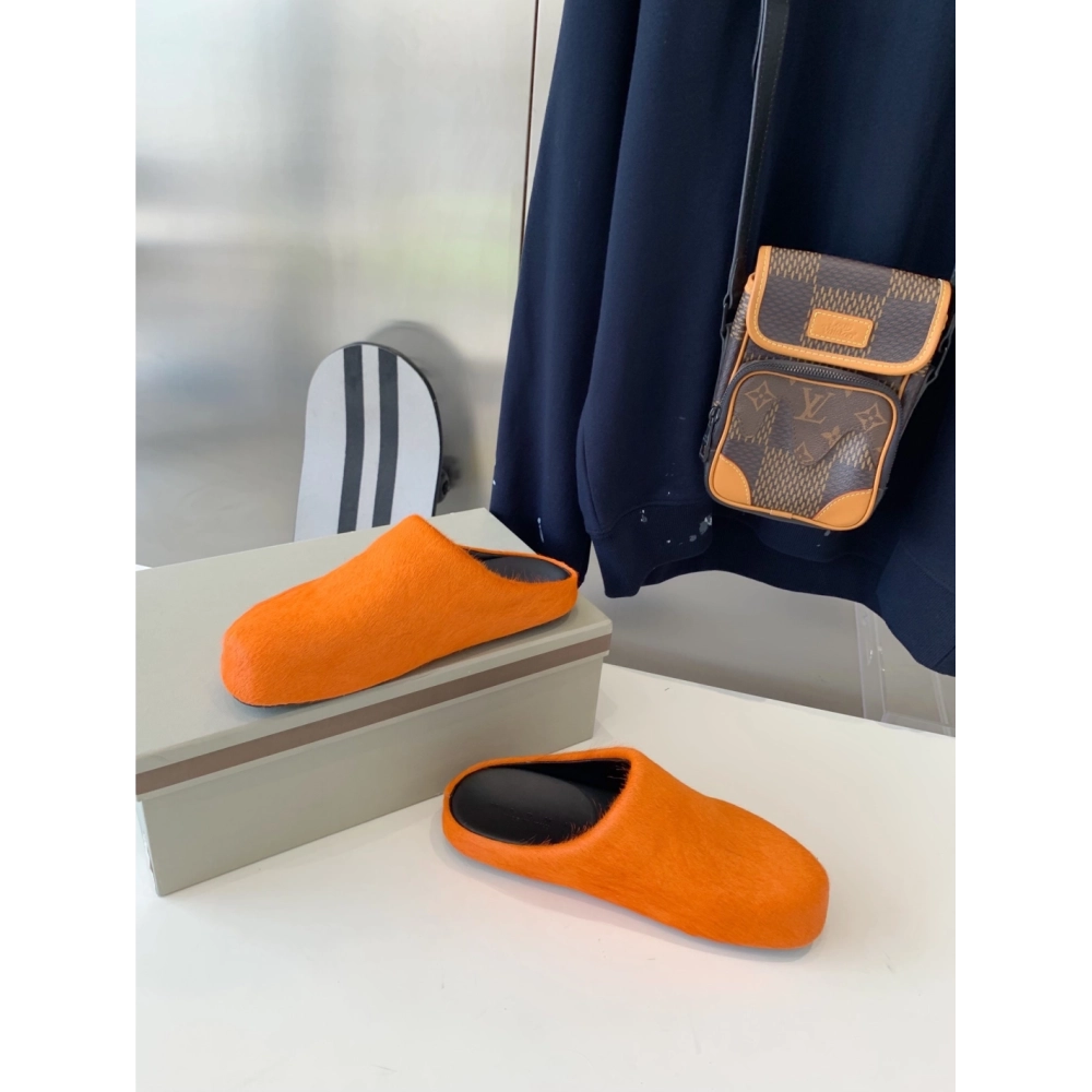 Marni Orange LONG-HAIR CALFSKIN FUSSBETT SABOT Slide,Marni Slide,Men Sneakers