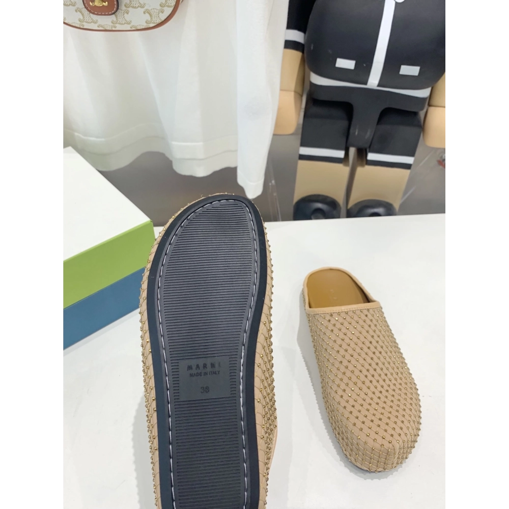 Marni Yellow Fussbett Sabot Slide With Rhinestones,Marni Slide,Men Sneakers