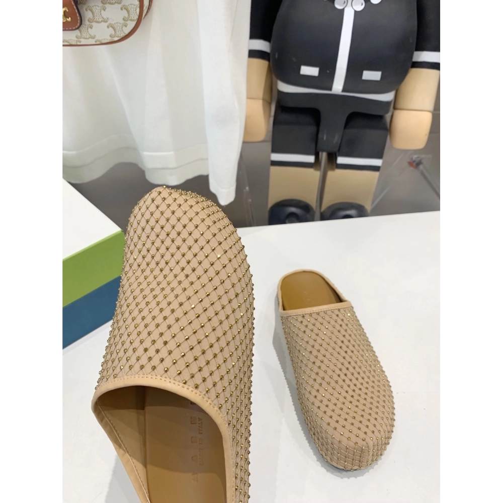 Marni Yellow Fussbett Sabot Slide With Rhinestones,Marni Slide,Men Sneakers