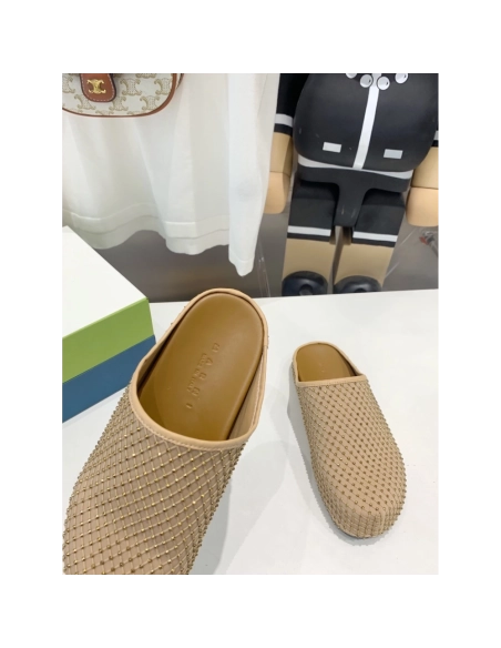 Marni Yellow Fussbett Sabot Slide With Rhinestones,Marni Slide,Men Sneakers