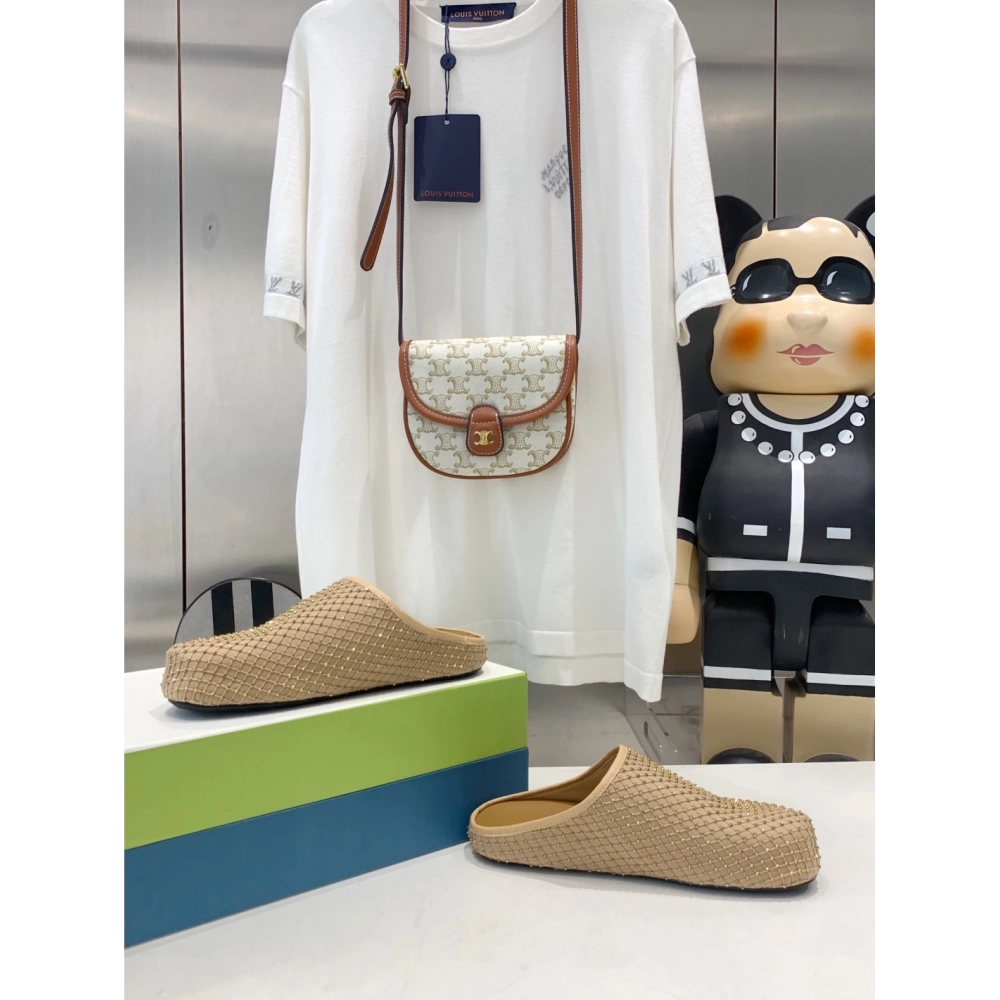 Marni Yellow Fussbett Sabot Slide With Rhinestones,Marni Slide,Men Sneakers