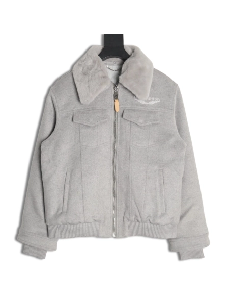 Louis Vuitton fur collar patchwork wool padded jacket,Louis Vuitton Jacket,Jacket,APPAREL
