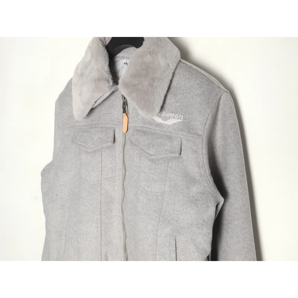 Louis Vuitton fur collar patchwork wool padded jacket,Louis Vuitton Jacket,Jacket,APPAREL