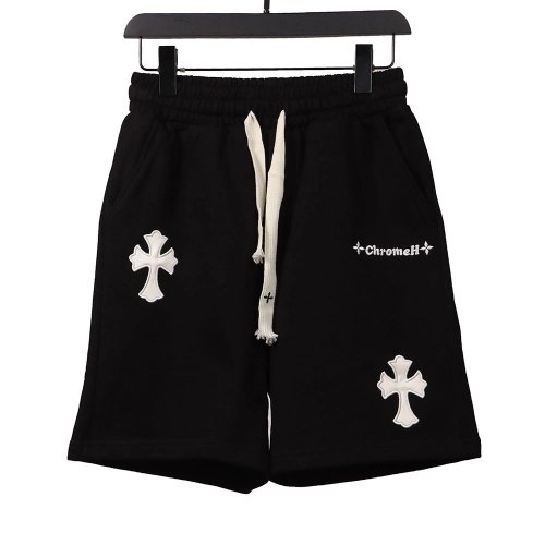 Chrome Hearts embroidered Sanskrit cross terry black shorts,Chrome Hearts Short,Shorts,APPAREL