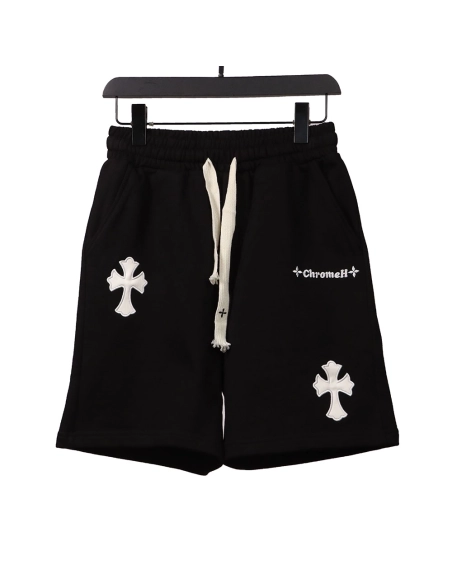 Chrome Hearts embroidered Sanskrit cross terry black shorts,Chrome Hearts Short,Shorts,APPAREL