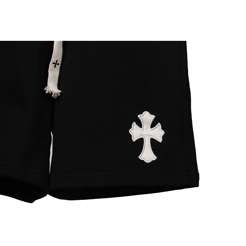Chrome Hearts embroidered Sanskrit cross terry black shorts,Chrome Hearts Short,Shorts,APPAREL