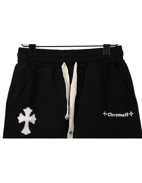 Chrome Hearts embroidered Sanskrit cross terry black shorts,Chrome Hearts Short,Shorts,APPAREL