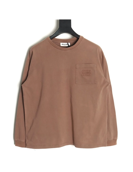 Miu Miu embroidered pocket cotton longsleeved Tshirt,Miu Miu T Shirt,Tshirt,APPAREL