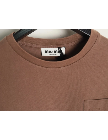 Miu Miu embroidered pocket cotton longsleeved Tshirt,Miu Miu T Shirt,Tshirt,APPAREL
