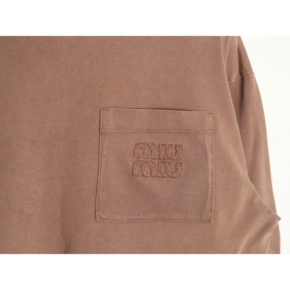 Miu Miu embroidered pocket cotton longsleeved Tshirt,Miu Miu T Shirt,Tshirt,APPAREL