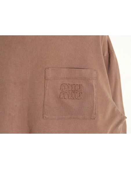 Miu Miu embroidered pocket cotton longsleeved Tshirt,Miu Miu T Shirt,Tshirt,APPAREL