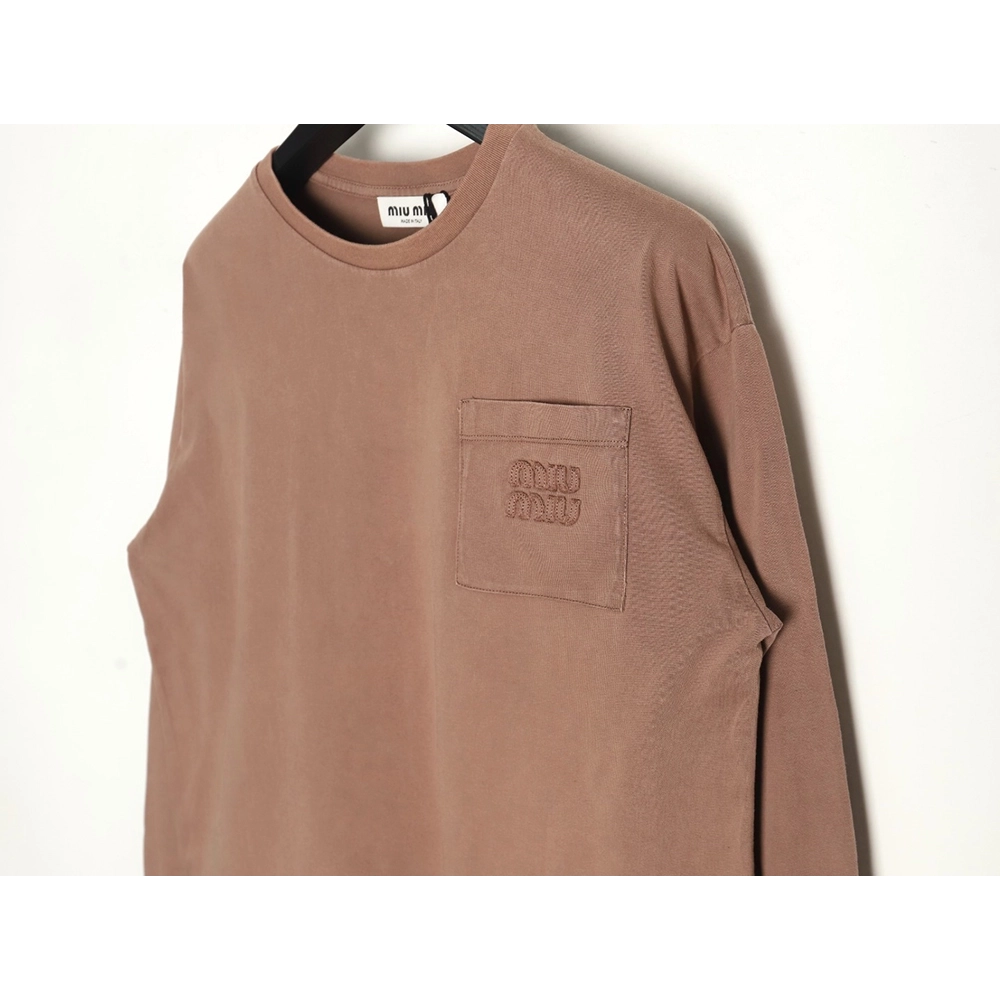 Miu Miu embroidered pocket cotton longsleeved Tshirt,Miu Miu T Shirt,Tshirt,APPAREL