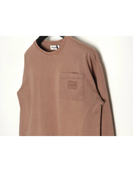 Miu Miu embroidered pocket cotton longsleeved Tshirt,Miu Miu T Shirt,Tshirt,APPAREL